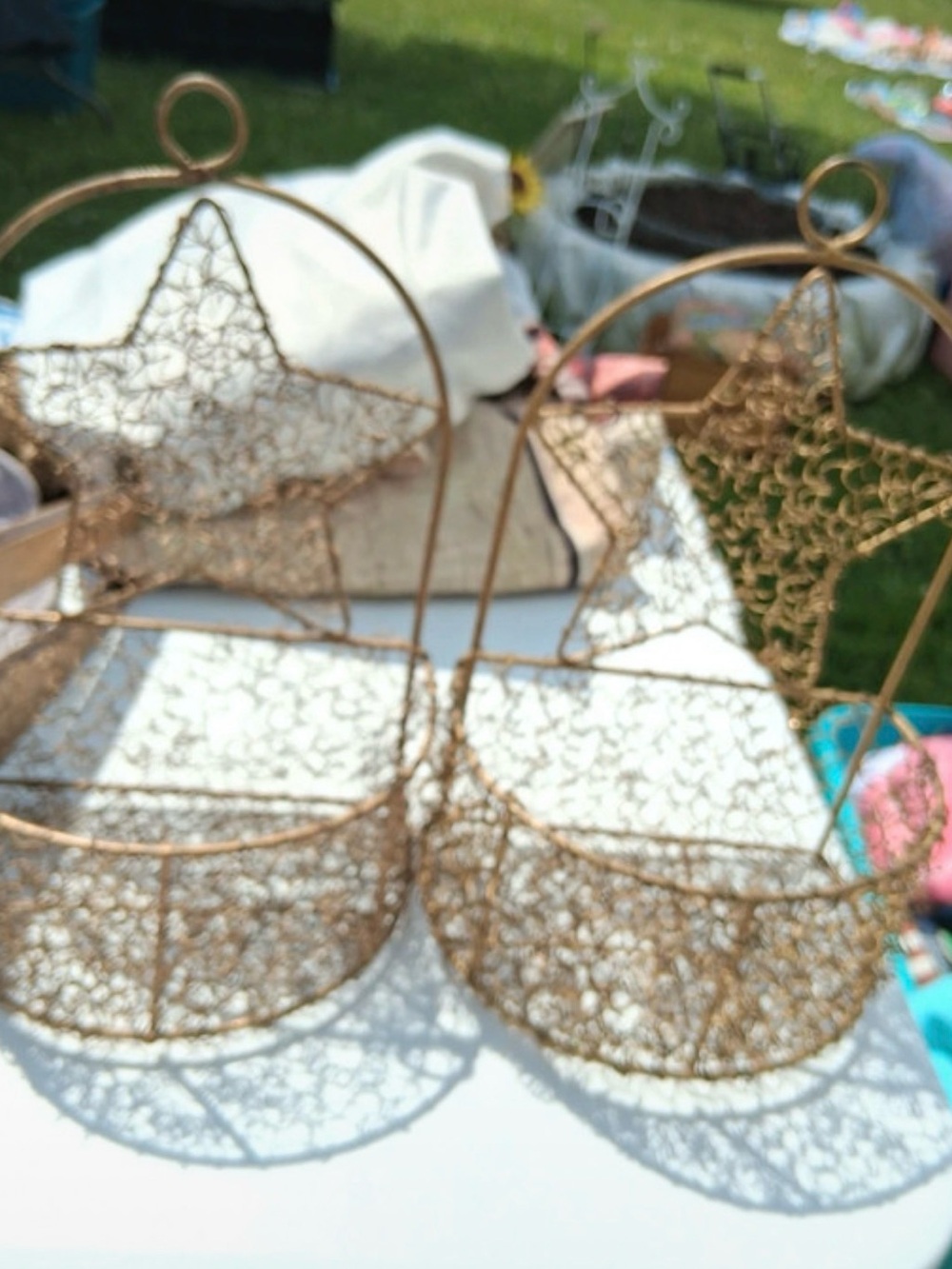 Gold Wire Star Basket Pair